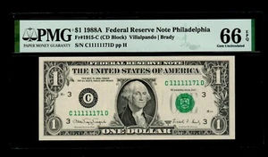 Special Serial number (C11111171D) 1988A $1 Federal Reserve Note PMG GEM 66 EPQ - Picture 1 of 2