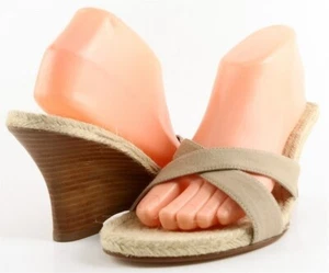 $120 KENNETH COLE CROSS UP Stone Tan Canvas Designer Wedge Sandals 9.5 EUR 40.5 - Picture 1 of 4