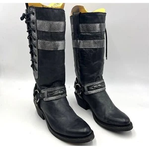 Corral Women's Leather & Side Laces Harness Round Toe Boots Black Size 6.5 M - Picture 1 of 8