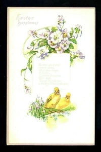 Easter greetings postcard flowers chick ducks National Art Co. Vintage - Picture 1 of 2