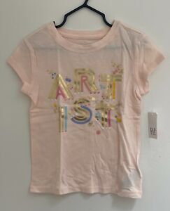 Gap Kids Girls Gold Artist Lightweight Short Sleeve Shirt, Pink, XS (4-5), NWT