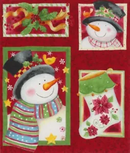 Christmas Stocking Snowmen Poinsettia Fabric Holly Quilt 5" to 7" Blocks #432 - Picture 1 of 3