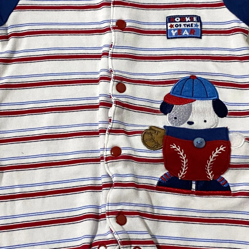 Mameluco de bebé a rayas Bon Bébé mediano de 3 a 6 meses EE. UU. béisbol cachorro patriótico Foto 1 de 4