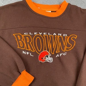 VINTAGE Cleveland Browns Sweatshirt Mens Medium Brown Crewneck Embroidered NFL - Picture 1 of 8