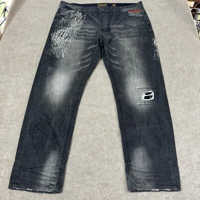 AKOO Jeans Men’s 44x33 Black Distressed Y2K Embroidered Trust Nothing Foto 1 de 4