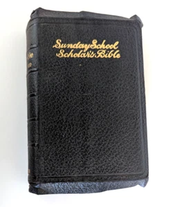 Sunday School Scholar's Holy Bible, 1920's Pocket sized black leather Nelson - Picture 1 of 3