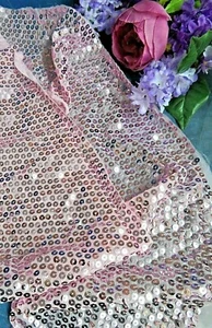 Vintage fabric Pink Sequins on Silk Chiffon remnant piece 88 x 6.5" & 31 x 4" - Picture 1 of 5