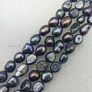 Negro Pavo Real para la fabricación de joyas 7mm cadena de perlas de agua dulce Suelto Arroz