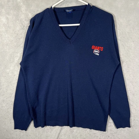 A1 Vintage 90s Garan Knit V Neck Sweater New York Giants Adult Medium Blue Mens Cover
