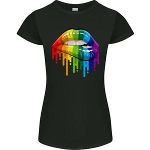 LGBT Bitten Rainbow Lip Gay Pride Day Womens Petite Cut T-Shirt - Picture 1 of 72