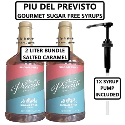 PAQUETE DE 2 LITROS +1 BOMBA JARABE DE CARAMELO SALADO SIN AZÚCAR de PIU DEL PREVISTO Foto 1 de 4