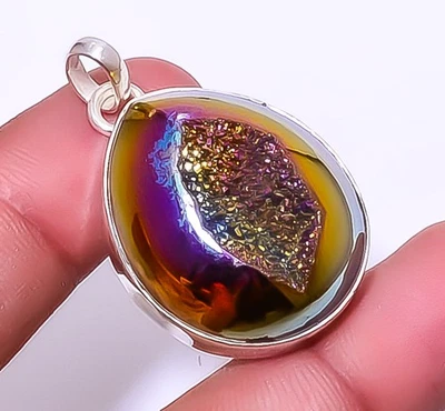 Titanium Purple Agate Drusy 925 Sterling Silver Pendant 1.76" P7311-4 - Image 1 of 4