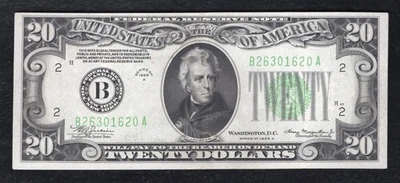FR 2055-B 1934-A $20 FRN FEDERAL RESERVE NOTE NEW YORK, NY ABOUT UNCIRCULATED - Image 1 of 2