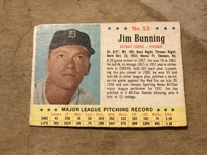 1963 Jim Bunning Jell-O Baseball Card #53 Detroit Tigers Vintage - Great Looking - Picture 1 of 2