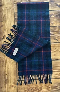 Sciarpa James Pringle Weavers 100% lana a quadri verde navy Scozia frangia 54x10 - Foto 1 di 2