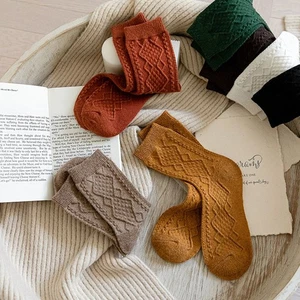 Soft Thick Vintage Cashmere Wool Winter Warm Woman Solid Socks Long Socks - Picture 1 of 17