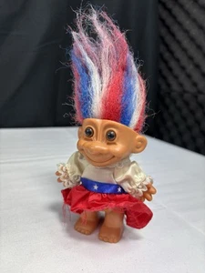 RUSS TROLL USA/AMERICAN AROUND THE WORLD TROLL WITH RED, BLUE & WHITE HAIR Retro - Picture 1 of 4