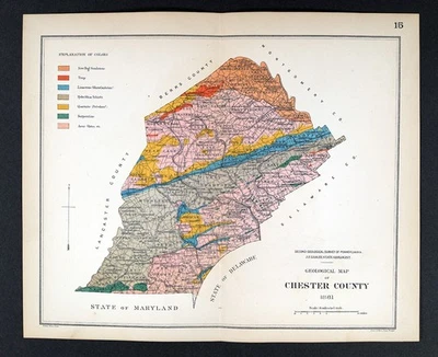 1881 Pennsylvania Geology Map West Chester County Valley Forge Phoenixville PA - Image 1 of 4