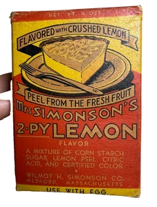 Antique Sealed Full 1940s Mrs Simonson’s Lemon Pie Mix Box Medford Massachusetts - Picture 1 of 10