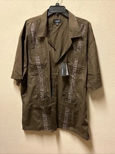 Omega Italy Shirt Mens 3XL 19-19 1/2 Brown Button Down Pockets Cotton Blend New - Picture 1 of 7