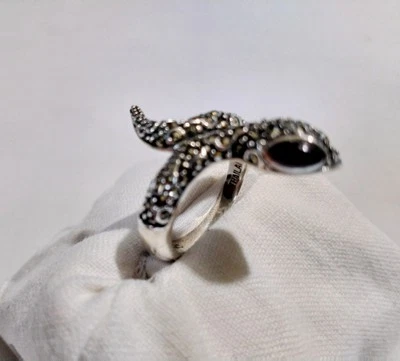 Anillo Serpiente 925 Hematita, Marcasita Plata de Ley Talla 8.25 Foto 1 de 4