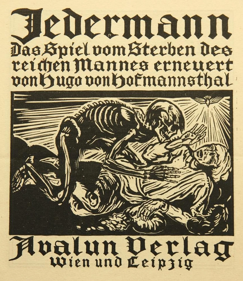 E. LANG (1886-1962), zu Hofmannsthals Stück Jedermann, Holzschnitt Expressionism - Bild 1 von 4