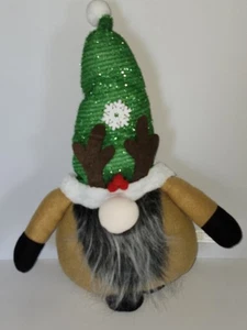 Christmas Reindeer Gnome Decoration Weighted Plush Green Hat 16" Holiday NEW - Picture 1 of 11
