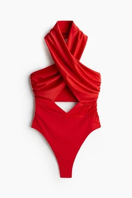 Traje de baño H&M Studio S/S 2025 drapeado cuello halter rojo BODY TOP s pequeño h m Foto 1 de 3