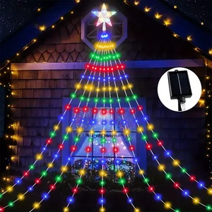 3M LED Christmas Tree Lights Cascade with Star, Solar/USB Powered Outdoor - Picture 1 of 3