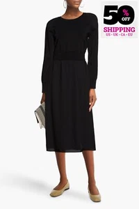 RRP€605 THEORY Sweatshirt Dress Size M Contrast Silk Skirt Long Raglan Sleeve - Picture 1 of 6