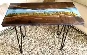 Walnut Epoxy Clear River Table Pebble Decor Center Office Table - Picture 1 of 4