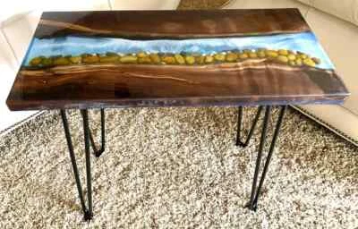 Walnut Epoxy Clear River Table Pebble Decor Center Office Table - Image 1 of 4