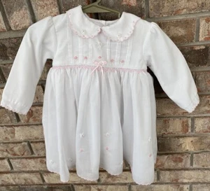 Baby Girls Embroidered White Dress Sarah Louise Long Sleeves 12M - Picture 1 of 13