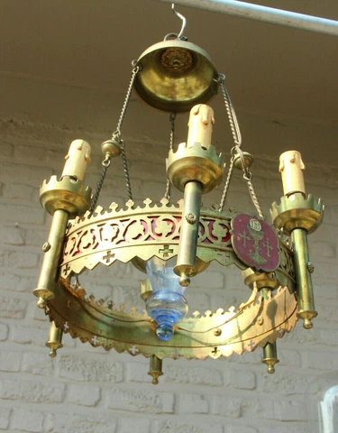 Antique French church Bronze enamel Neo gothic chandelier lamp religious Cover