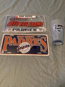 San Diego Padres MLB Baseball License Plate W/Cover & Embossed Pint Beer Glass - Picture 1 of 7