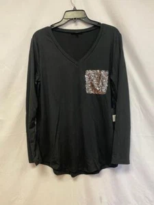$40 Aria and Clara Silvertone Sequin V-Neck Pocket Tunic Size M - Picture 1 of 2