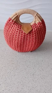 Orange Wicker Round Handbag - Picture 1 of 9