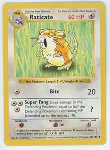 Raticate 40/102 schattenlos NM LP MP HP ungewöhnliches Basisset Pokemon WOTC-Karte - Bild 1 von 7