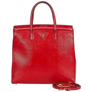 Prada Saffiano Rosso Vernice Shopping Tote $4900 Logo Red Patent Dust Bag - Picture 1 of 12