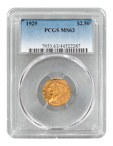 1929 Indian Head $2.50 Gold Quarter Eagle PCGS MS63 Cover