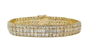 Armband Sterlingsilber vergoldet 3-reihig quadratisch Zirkonia Unisex - Bild 1 von 6