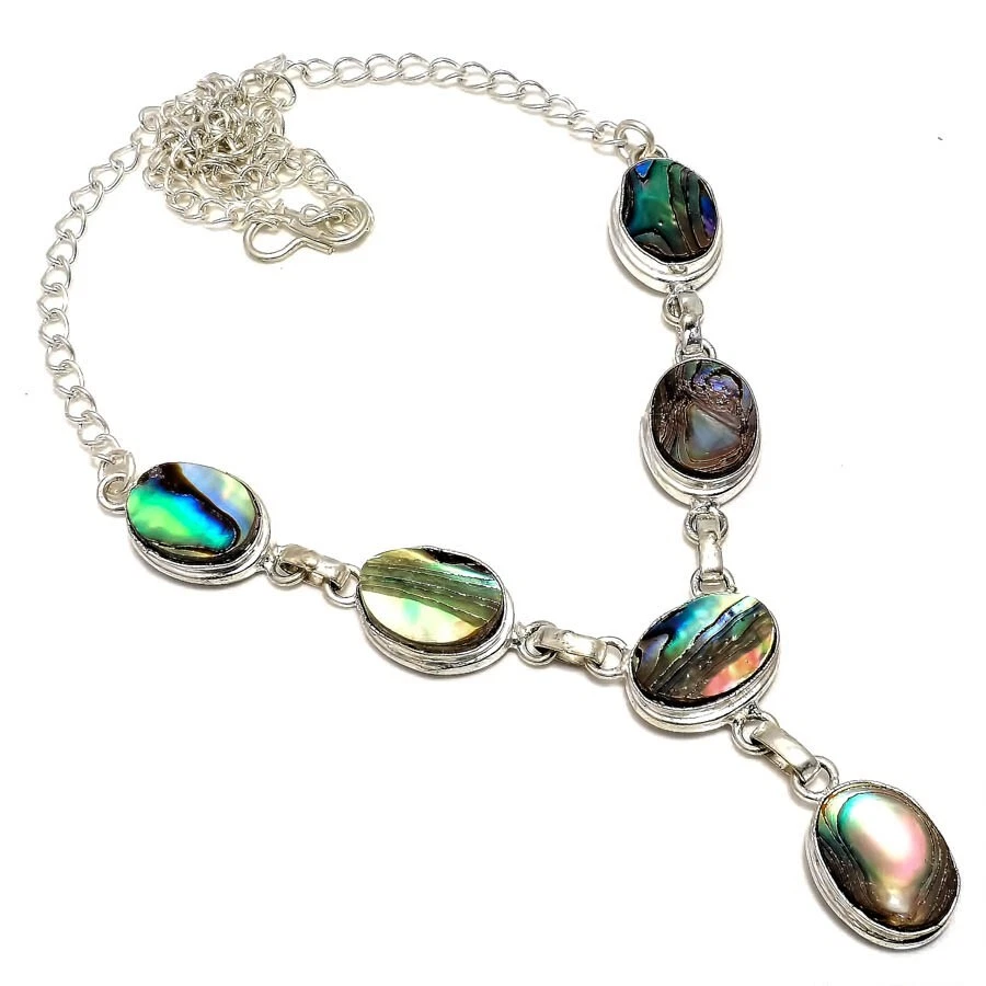 Abalone Shell Gemstone Handmade 925 Sterling Silver Jewelry Necklace Sz 18" - Image 1 of 1