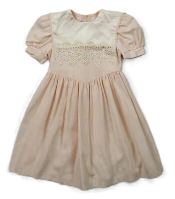 Vestido De Colección Años 80 JESSICA McClintock Niña Novia 6 Pálido Melocotón Marinero Cuello Encaje Foto 1 de 4