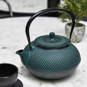 Deluxe Traditional Japanese "Midnight" Green Cast Iron Teapot - Picture 1 of 6