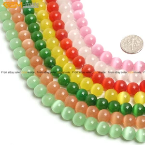 Round Cat Eye Lad Created Glass Beads For Jewellry Making 14" Free Shipping - Picture 1 of 41