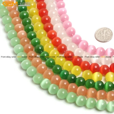 Round Cat Eye Lad Created Glass Beads For Jewellry Making 14" Free Shipping - Image 1 of 4