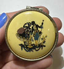 Vintage Dainty Porcelain Yellow Romantic Couple Round Enamel Trinket Box