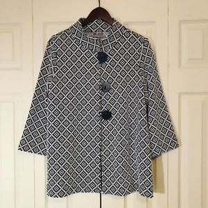 JM Collection Womens Geometric print Jacket Medium Black & White /Black Buttons - Picture 1 of 23