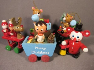 5 adornos navideños de madera vintage pintados a mano de 3" a 4" - Imagen 1 de 11