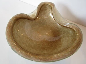 MCM Italy Gold Leaf Flecks Ashtray bowl Barbini Aventurine Murano Blown Glass - Picture 1 of 9